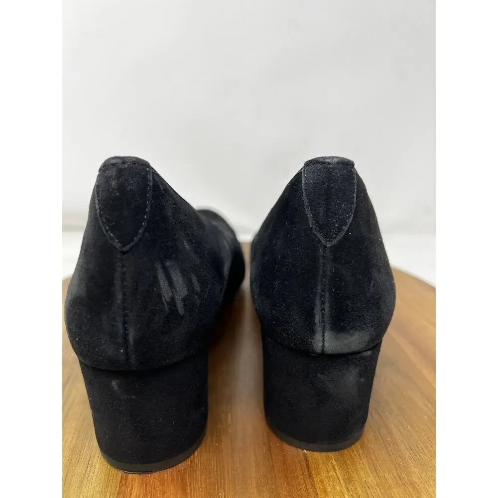 Hassia Shoe Womens 8 Black‎ Suede Block Heel Pump Slip On